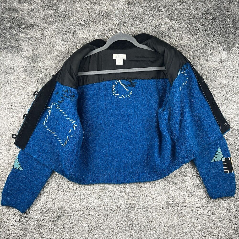 VTG Sandy Starkman Women’s Patchwork Jacket Blue Buttoned Leather Size M - Picture 3 of 9